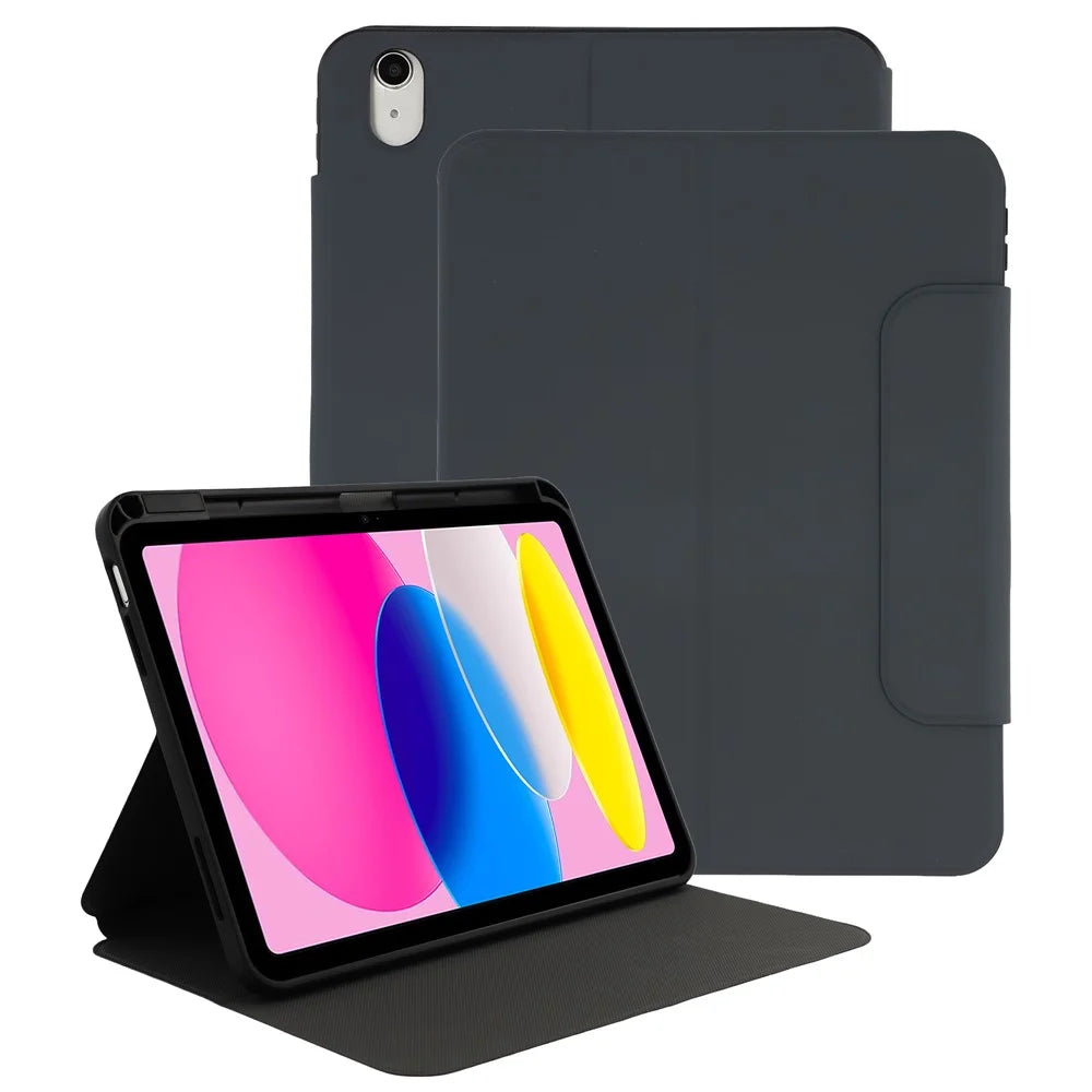 For iPad (2025) / 10.9 (2022) PU Leather Tablet Case Stand Magnetic Clasp Tablet Cover - Black - 1