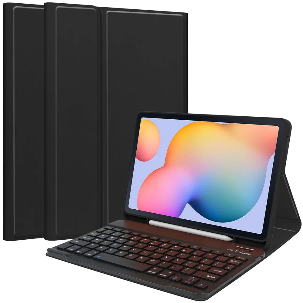 For Samsung Galaxy Tab S6 Lite (2024) / S6 Lite (2022) / S6 Lite (2020) Leather Case with Detachable Keyboard Stand Cover - Black - 1
