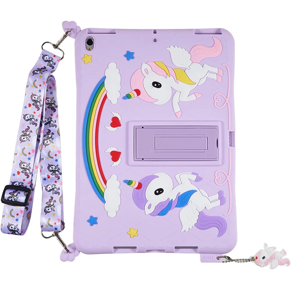 For iPad Pro 10.5-inch (2017) / Air 10.5 inch (2019) Silicone+PC Tablet Cover Cute Decor Kickstand Case with Strap - 3