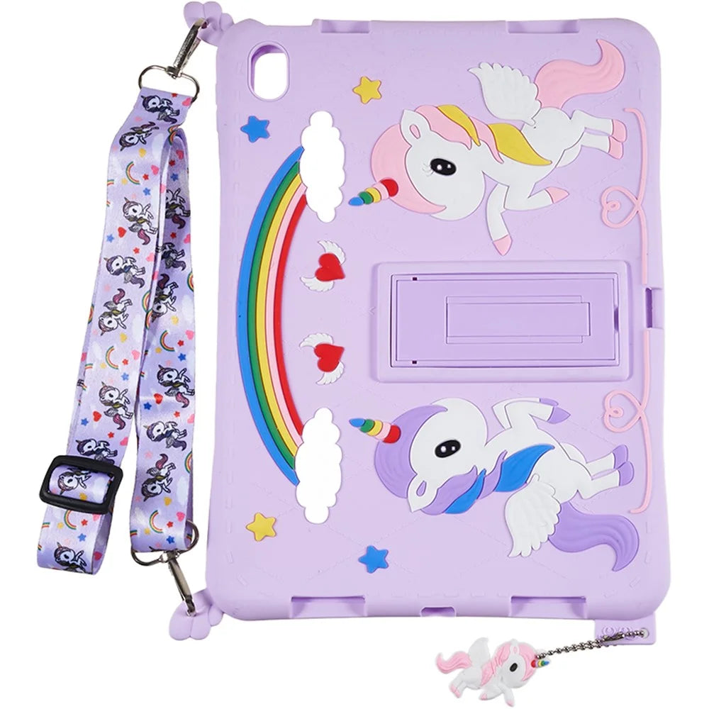 Cute Decor Tablet Shell for iPad (2025) / 10.9 (2022) Silicone+PC Tablet Cover Kickstand Case with Strap - 2