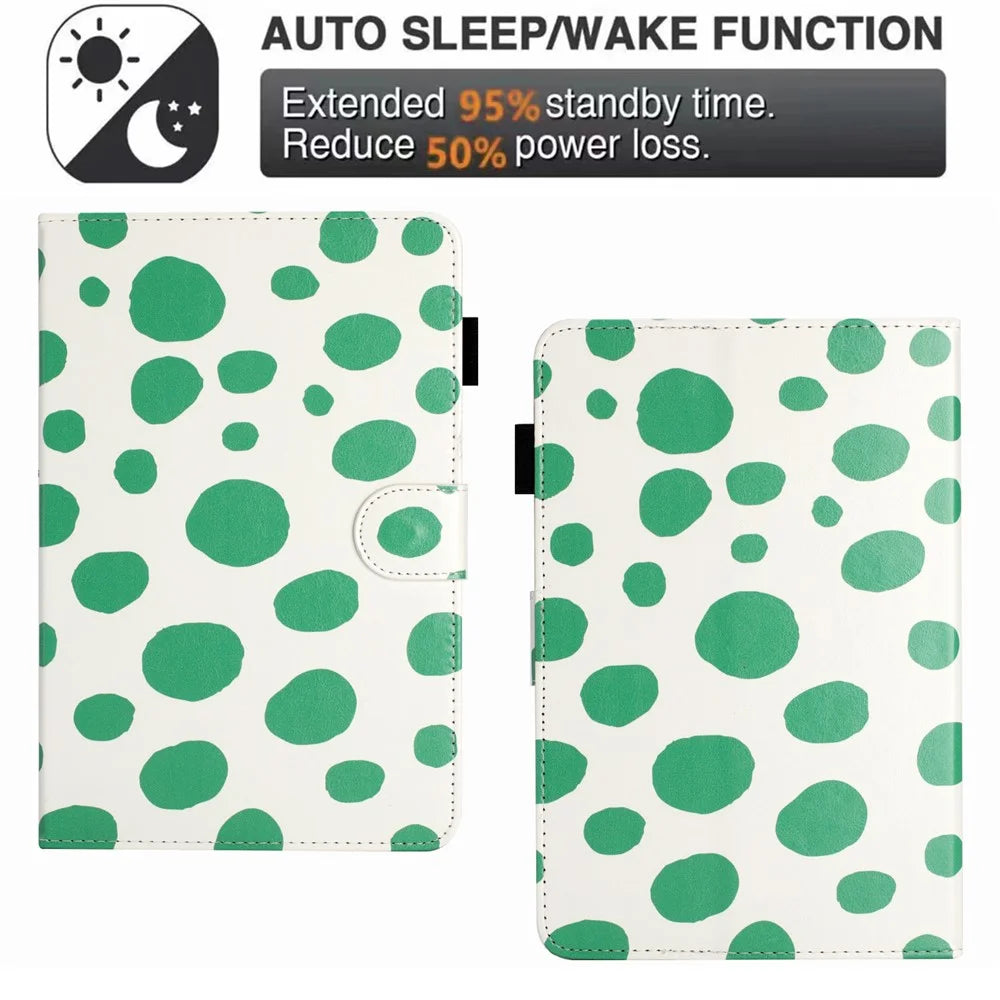 7-inch Tablet PU Leather Card Holder Stand Case Dots Pattern Auto Wake / Sleep Tablet Cover - White / Green Dots - 5