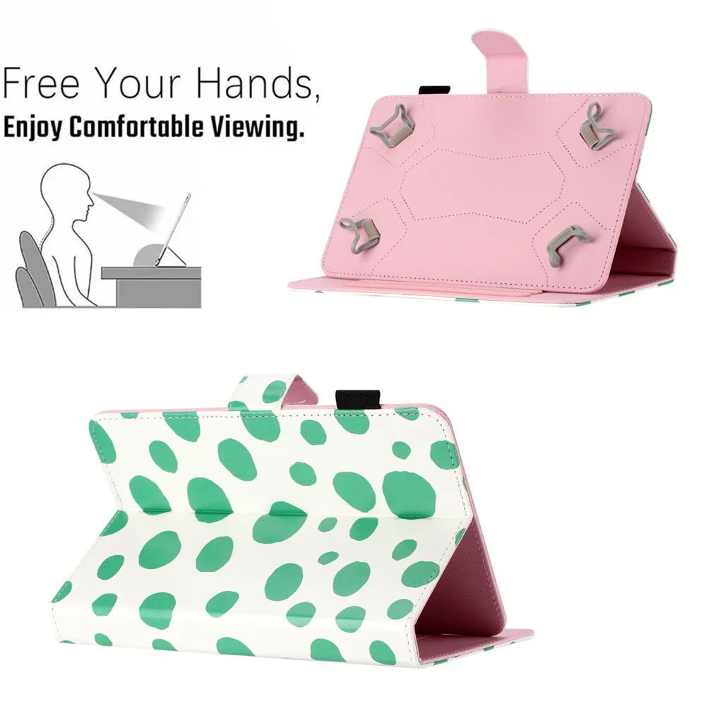 7-inch Tablet PU Leather Card Holder Stand Case Dots Pattern Auto Wake / Sleep Tablet Cover - White / Green Dots - 6