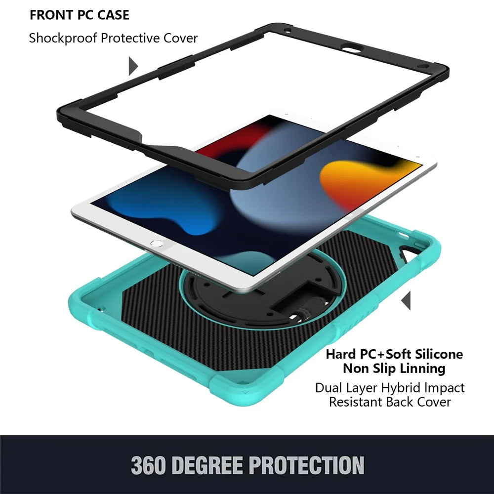 Kickstand Tablet Case for iPad 10.2 (2019) / (2020) / (2021) / iPad Air 10.5 inch (2019) , Silicone+PC Rugged Shockproof Cover with Hand Strap / Pencil Holder - Mint Green - 3
