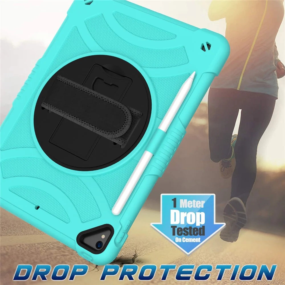 Kickstand Tablet Case for iPad 10.2 (2019) / (2020) / (2021) / iPad Air 10.5 inch (2019) , Silicone+PC Rugged Shockproof Cover with Hand Strap / Pencil Holder - Mint Green - 4