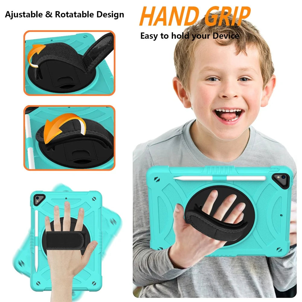 Kickstand Tablet Case for iPad 10.2 (2019) / (2020) / (2021) / iPad Air 10.5 inch (2019) , Silicone+PC Rugged Shockproof Cover with Hand Strap / Pencil Holder - Mint Green - 5