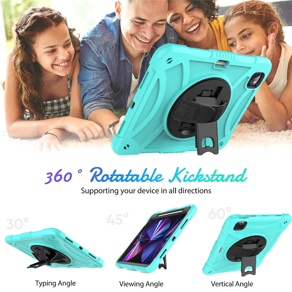 Tablet Case for iPad Pro 11 (2018) / (2020) / (2021) / (2022) / iPad Air (2020) / (2022) , Silicone+PC Rotating Kickstand Protective Cover with Pencil Holder - Mint Green - 2