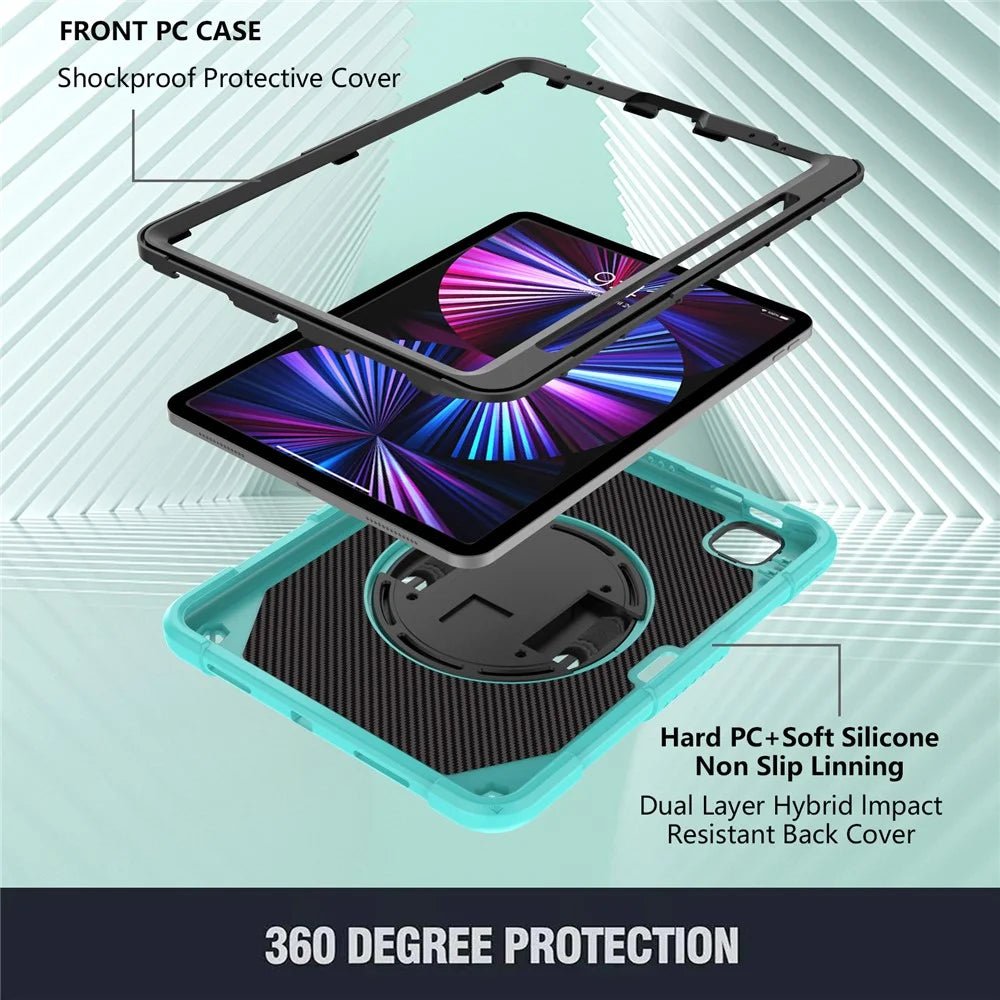 Tablet Case for iPad Pro 11 (2018) / (2020) / (2021) / (2022) / iPad Air (2020) / (2022) , Silicone+PC Rotating Kickstand Protective Cover with Pencil Holder - Mint Green - 3
