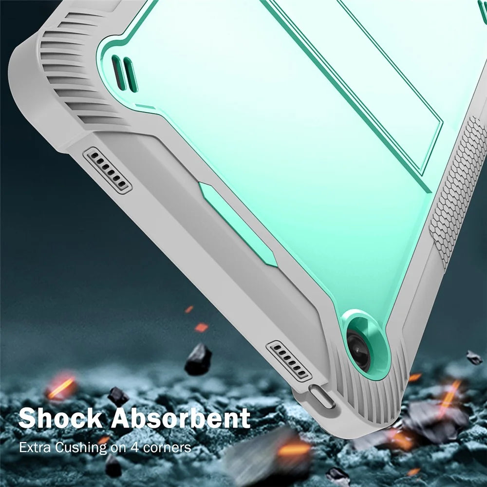 For Lenovo Tab M10 Plus (3rd Gen) / Xiaoxin Pad 2022 10.6 inch Anti-Scratch Tablet Cover Kickstand Silicone + PC Case Shell - Grey+Mint Green - 3