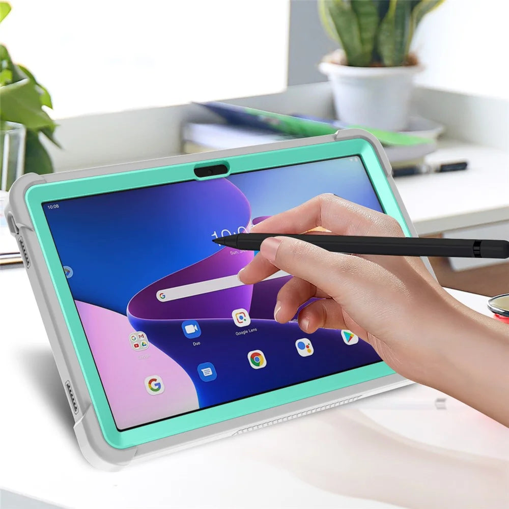 For Lenovo Tab M10 Plus (3rd Gen) / Xiaoxin Pad 2022 10.6 inch Anti-Scratch Tablet Cover Kickstand Silicone + PC Case Shell - Grey+Mint Green - 5