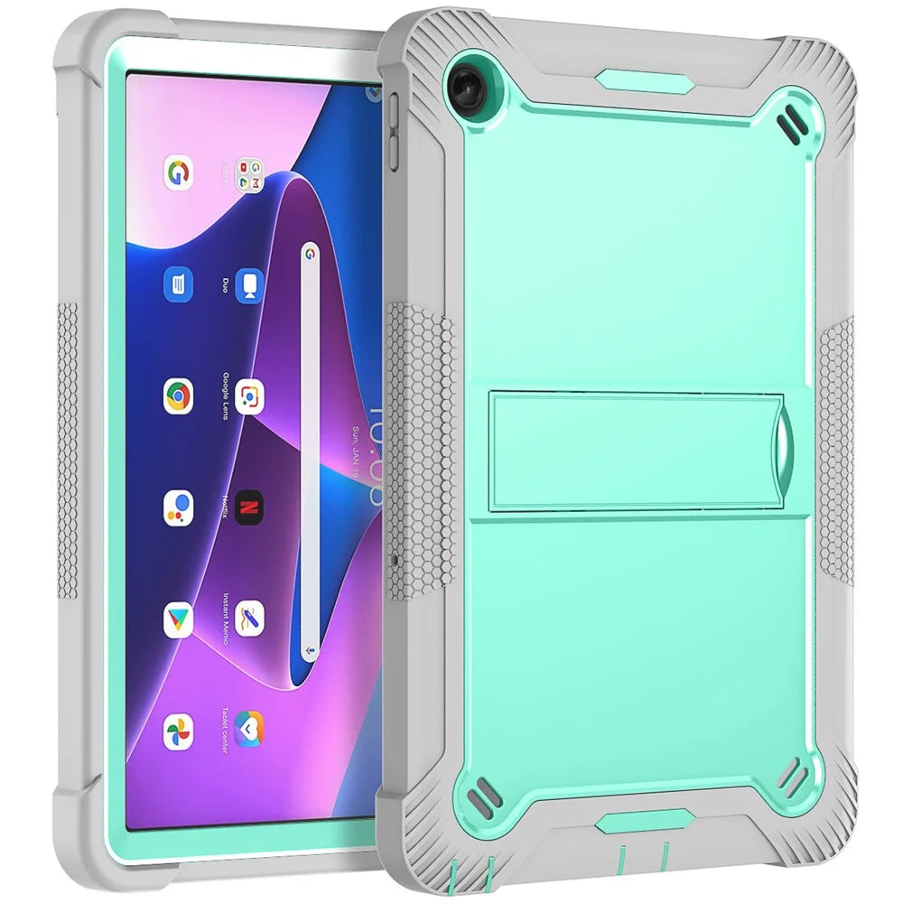 For Lenovo Tab M10 Plus (3rd Gen) / Xiaoxin Pad 2022 10.6 inch Anti-Scratch Tablet Cover Kickstand Silicone + PC Case Shell - Grey+Mint Green - 7