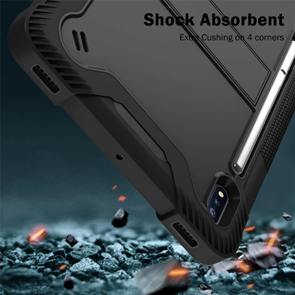 Shockproof Cover for Samsung Galaxy Tab S8 / S7 , Kickstand Silicone + PC Tablet Case - Black - 6