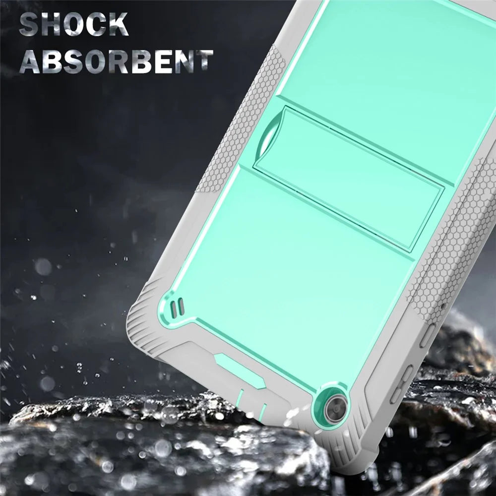 For Lenovo Tab M10 Plus Kickstand Tablet Case Silicone + PC Rugged Kids Protective Cover - Grey+Mint Green - 5
