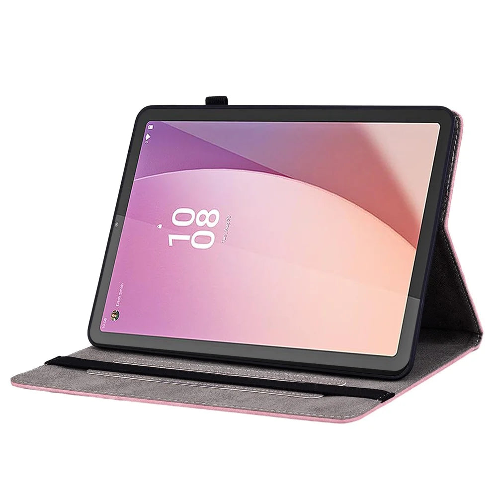 For Lenovo Tab M9 TB-310FU Stand Card Slots Tablet Case Imprinted PU Leather Protective Cover - Pink - 2