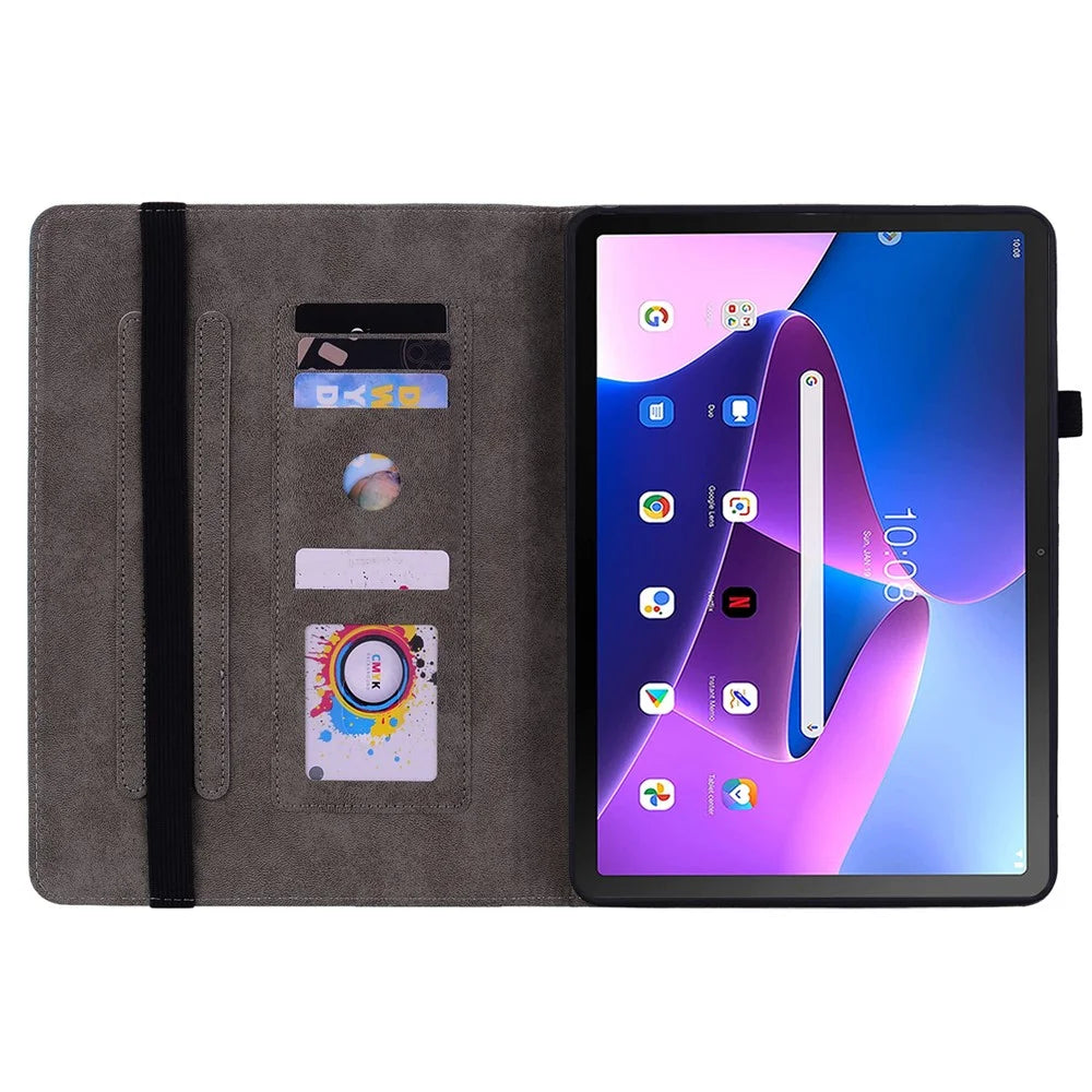 For Lenovo Tab M10 Plus (3rd Gen) / Xiaoxin Pad 2022 10.6 inch PU Leather Case Imprinted Design Stand Tablet Cover - Pink - 2