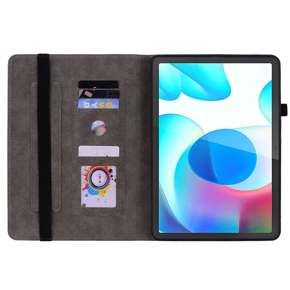Card Slots Tablet Case for Realme Pad Mini , Imprinted PU Leather Stand Full Protection Cover - Pink - 2