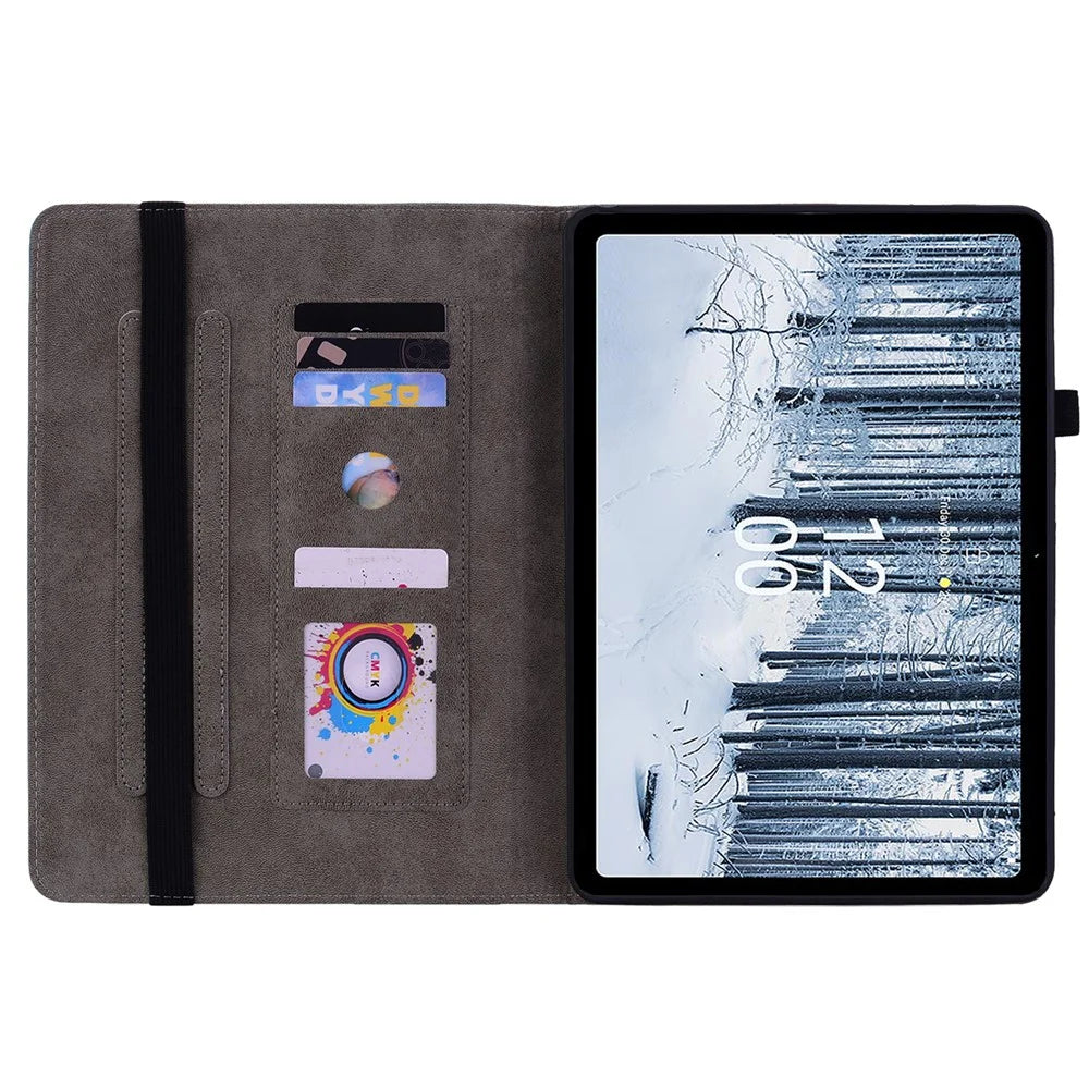 Stand Leather Tablet Cover for Nokia T21 , Card Slots Imprinted Tablet Case with Elastic Band Design - Pink - 2