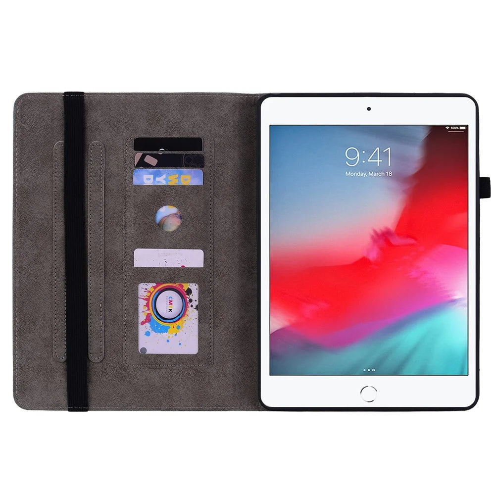 For iPad Mini / Mini 2 / mini 3 / mini 4 / mini (2019) 7.9 inch PU Leather Card Holder Stand Case Imprinted Tablet Anti-drop Cover - Pink - 2