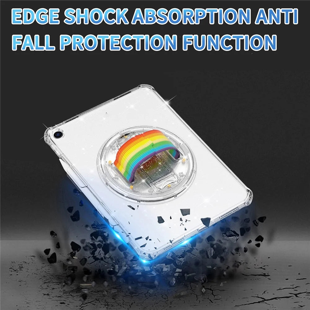 For iPad 10.2 (2021) / (2020) / (2019) Rotary Hand Strap Kickstand Tablet Case TPU+PC Tablet Cover with Shoulder Strap - Glitter White - 5
