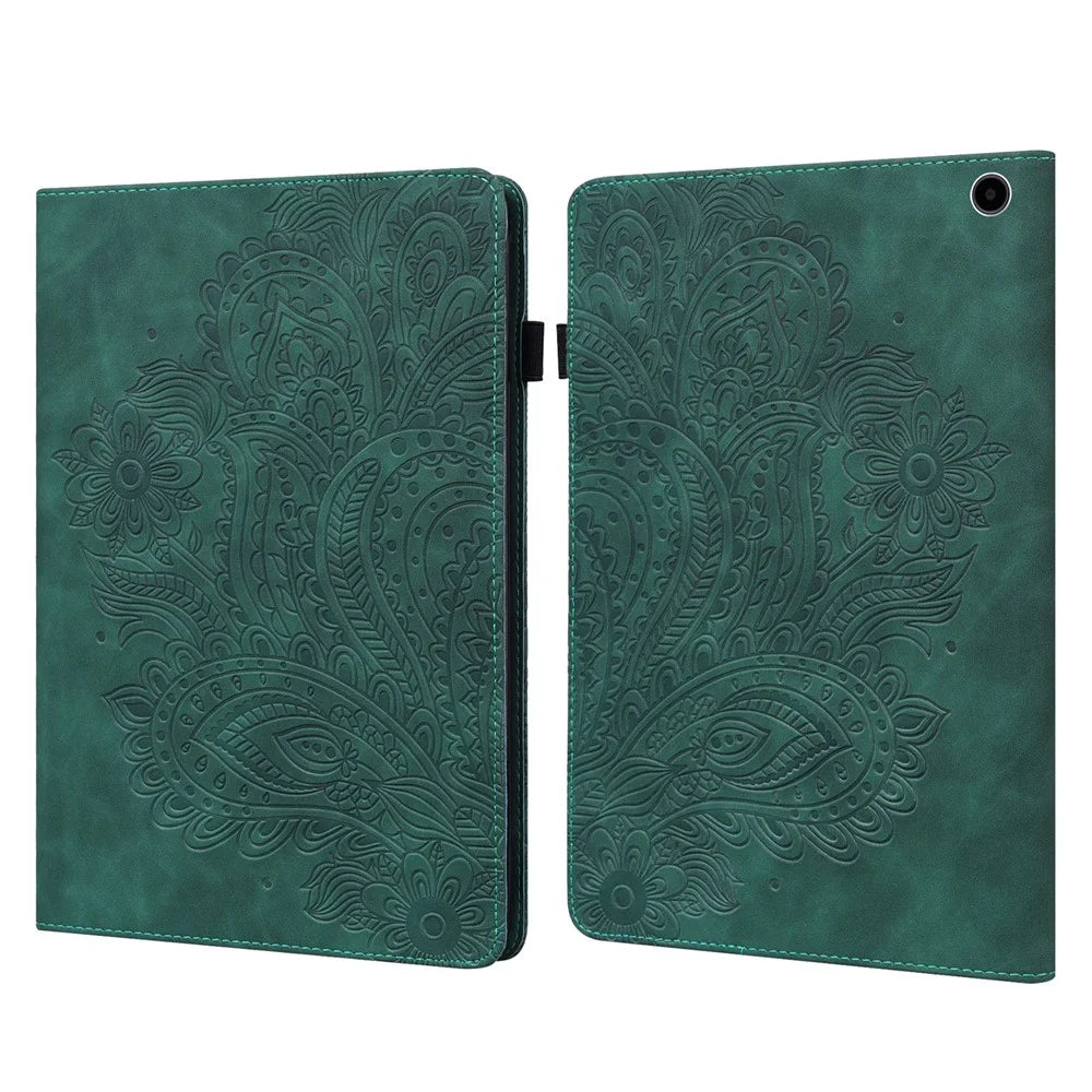 For Amazon Fire Max 11 PU Leather Tablet Case Card Holder Pattern Imprinted Stand Protective Cover - Green - 1
