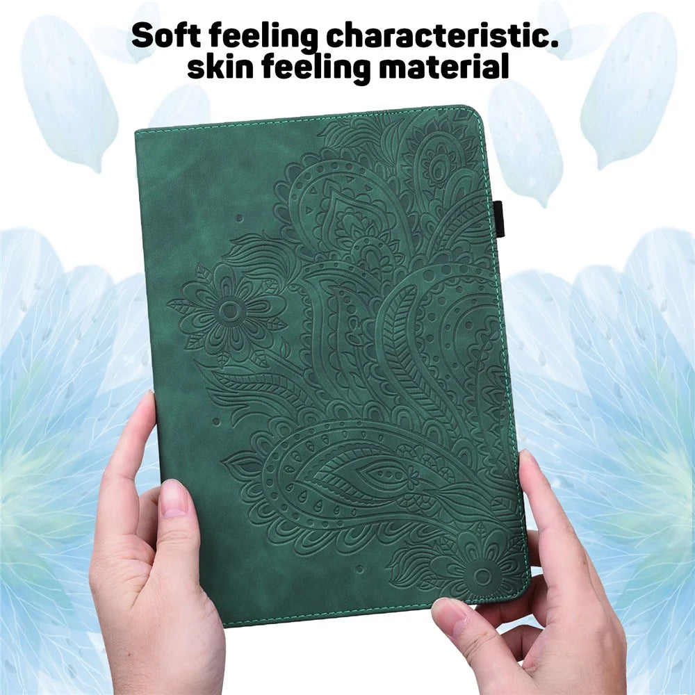 For Amazon Fire Max 11 PU Leather Tablet Case Card Holder Pattern Imprinted Stand Protective Cover - Green - 4