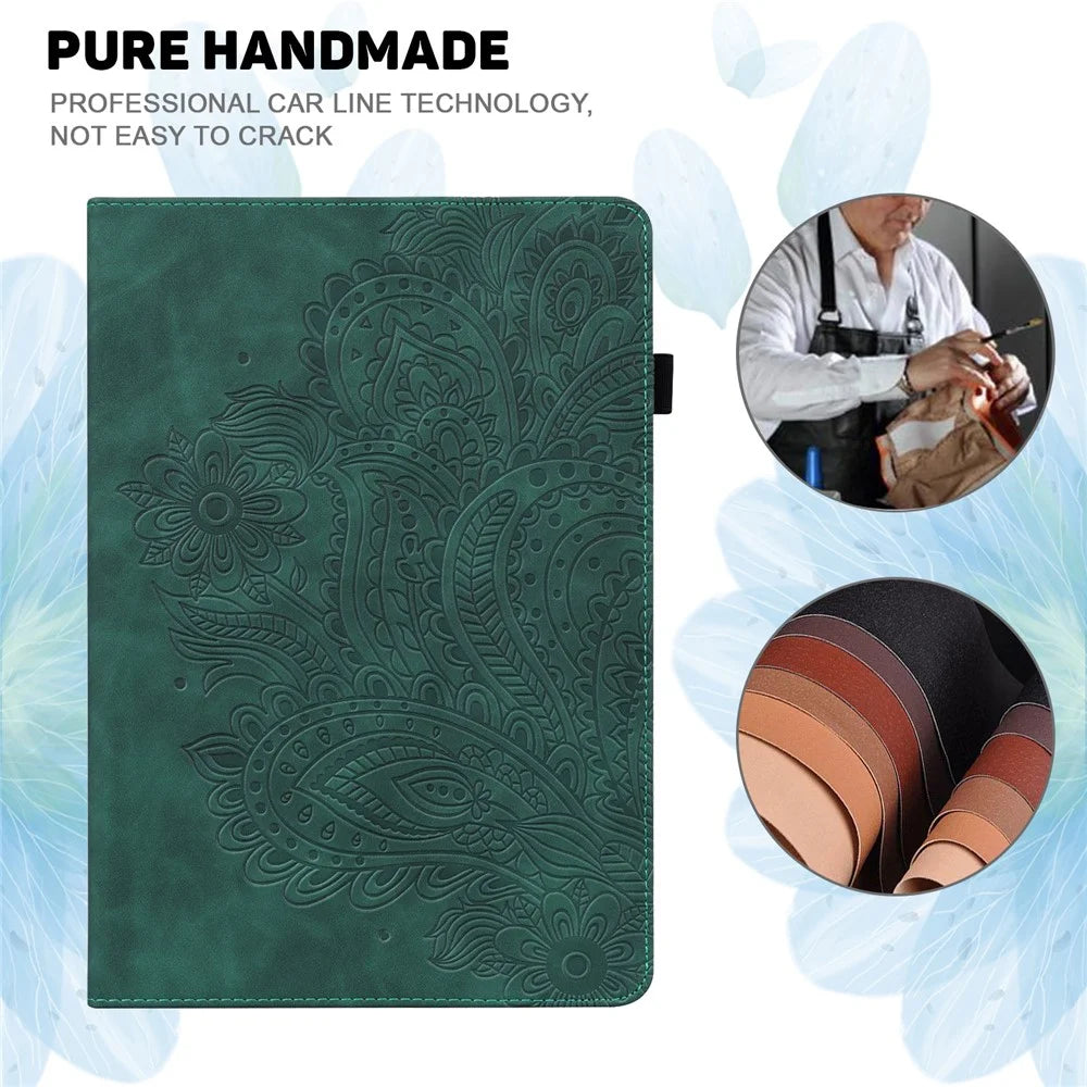 For Amazon Fire Max 11 PU Leather Tablet Case Card Holder Pattern Imprinted Stand Protective Cover - Green - 5