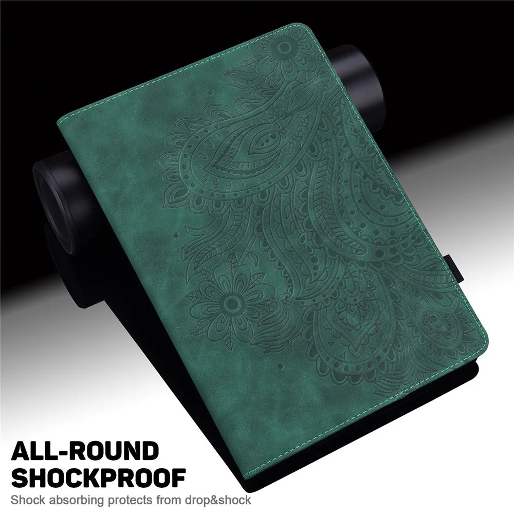 For Amazon Fire Max 11 PU Leather Tablet Case Card Holder Pattern Imprinted Stand Protective Cover - Green - 6