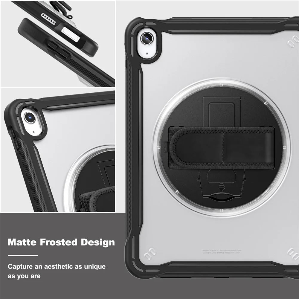 Kickstand Tablet Case for iPad (2025) / 10.9 (2022) Rotary Hand Strap TPU+PC Tablet Cover - Black - 4
