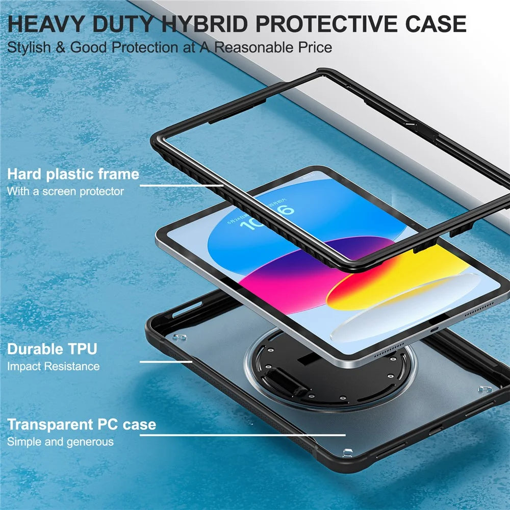 Kickstand Tablet Case for iPad (2025) / 10.9 (2022) Rotary Hand Strap TPU+PC Tablet Cover - Black - 5