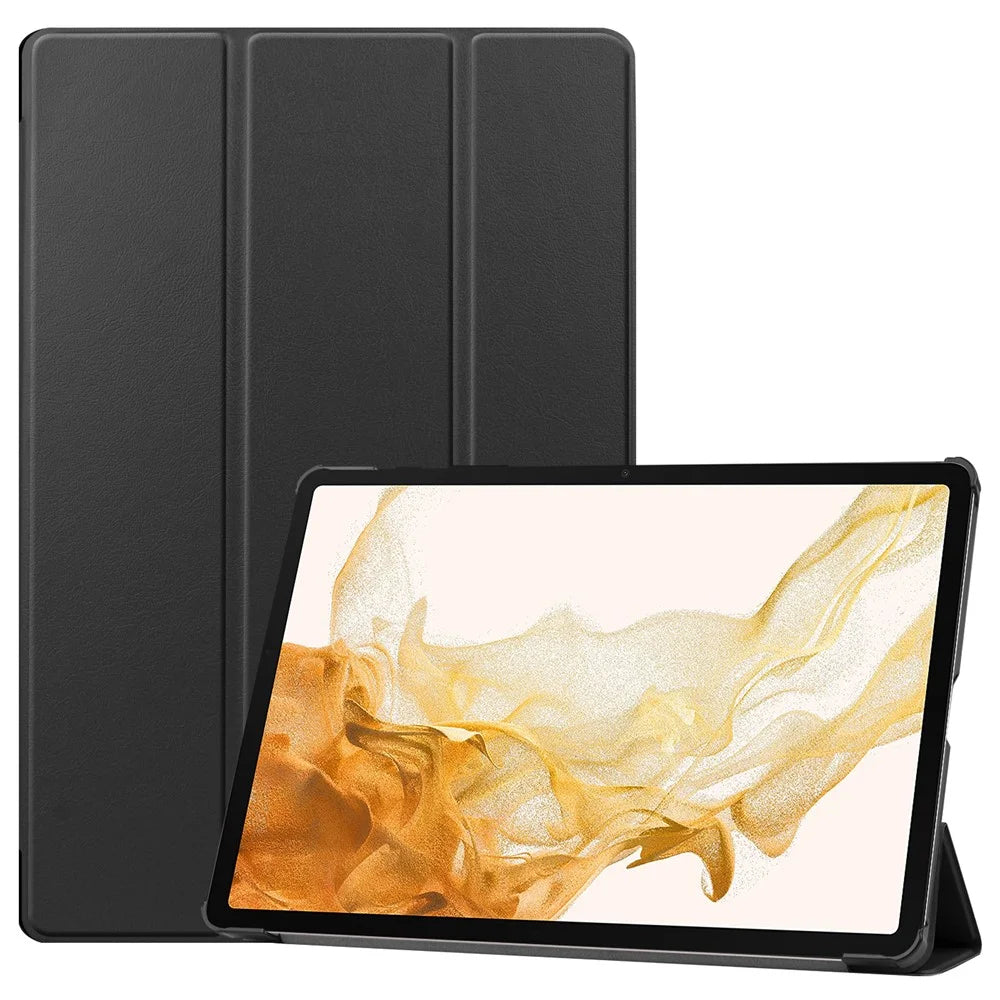 For Samsung Galaxy Tab S9+ Tri-Fold Stand Tablet Case PU Leather Shock Resistant Smart Cover - Black - 1