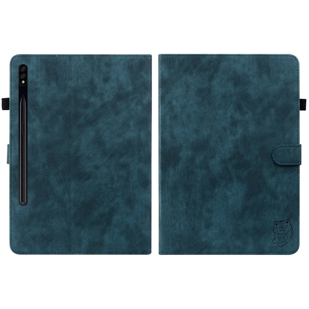 For Samsung Galaxy Tab S10+ / S9+ Imprinted Cute Tiger Pattern Tablet Case PU Leather Card Holder Stand Cover - Dark Blue - 2