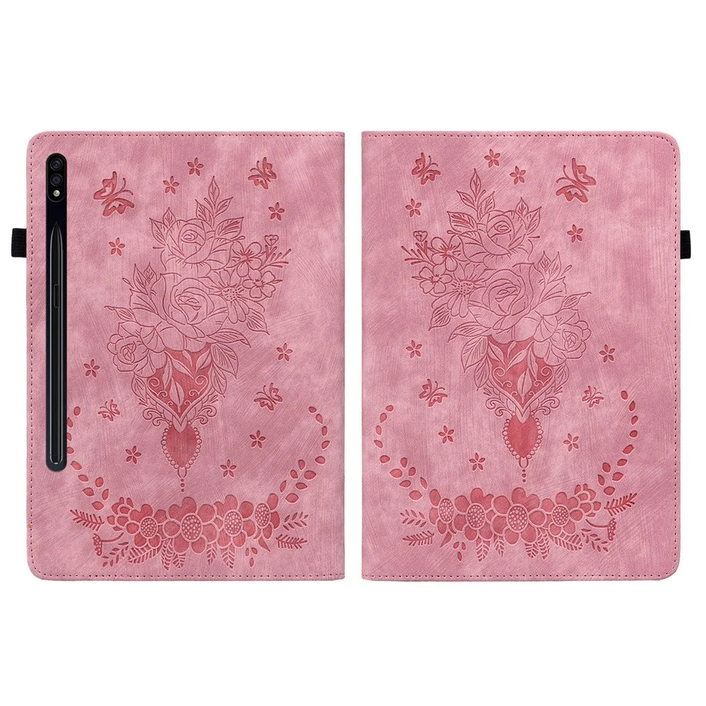 For Samsung Galaxy Tab S10 FE / S9 FE / S9 Stand Folio Case PU Leather Imprinted Cards Holder Tablet Cover - Pink - 2
