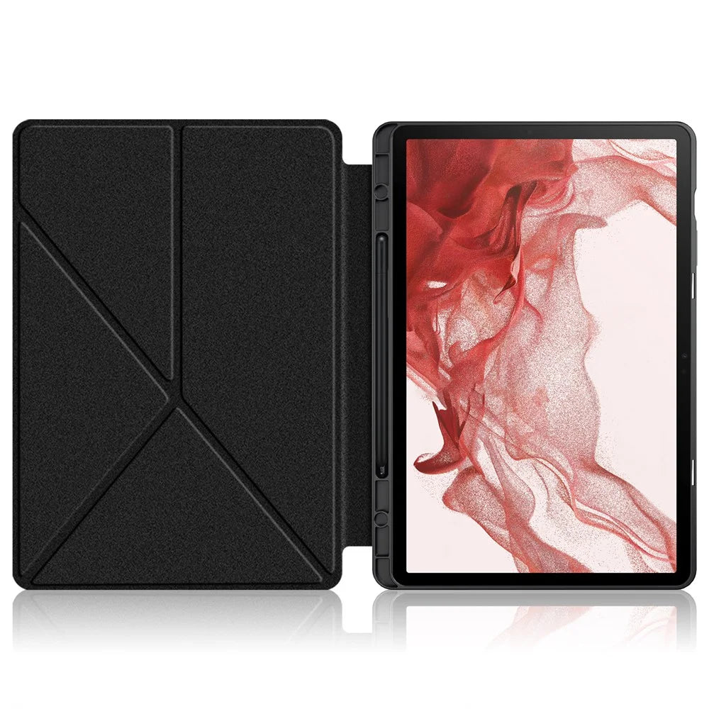 Origami Stand Case for Samsung Galaxy Tab S10+ Wi-Fi SM-X820 SM-X826B / Tab S9+ SM-X810 (Wi-Fi), SM-X816B (5G Global), SM-X818U (5G US) PU Leather Smart Tablet Cover - Black - 2