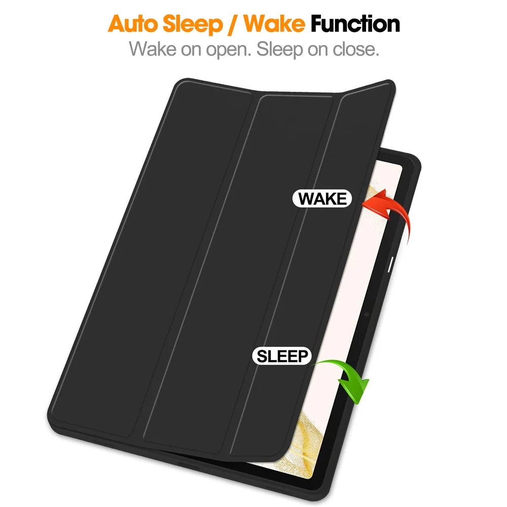 For Samsung Galaxy Tab S9+ PU Leather Case Tri-fold Stand Smart Tablet Cover with Pen Slot - Black - 2