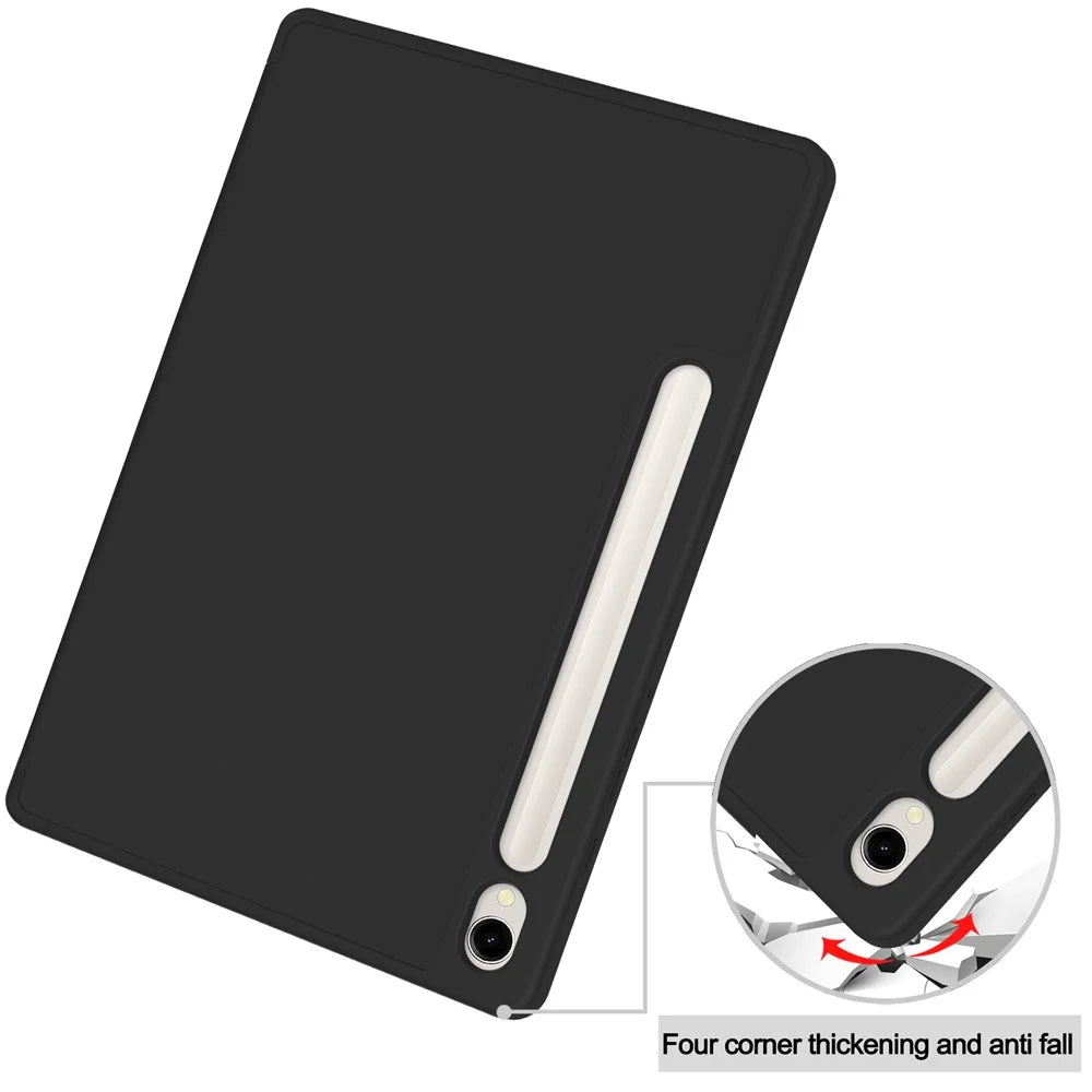 Tri-fold Stand Case for Samsung Galaxy Tab S10 Lite / S10 FE / S9 FE / S9 PU Leather Tablet Cover with Pen Slot - Black - 7