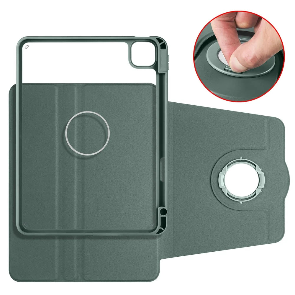 For iPad Air 11 (2026) / (2025) / (2024) / Pro 11 (2021) / (2020) / (2022) / Air (2022) / (2020) Tablet Case Rotating Stand PU Leather Cover - Midnight Green - 5