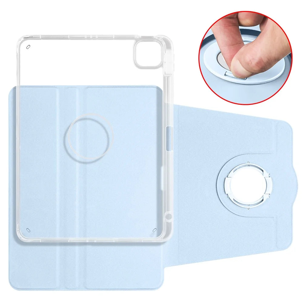 For iPad Pro 11 (2021) / (2020) / (2022) / iPad Air (2020) / (2022) Rotating Stand Tablet Cover PU Leather TPU Crystal Clear Back Case - Baby Blue - 6