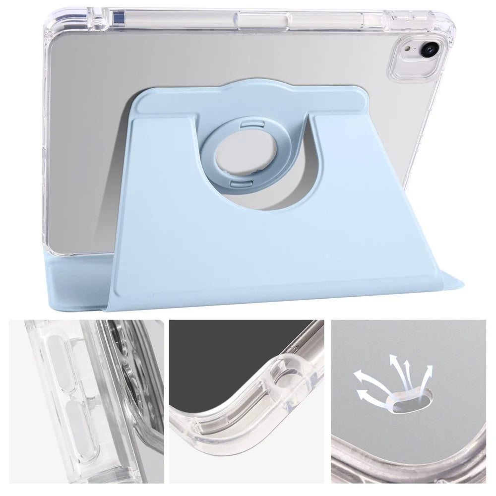 For iPad Pro 11 (2021) / (2020) / (2022) / iPad Air (2020) / (2022) Rotating Stand Tablet Cover PU Leather TPU Crystal Clear Back Case - Baby Blue - 7