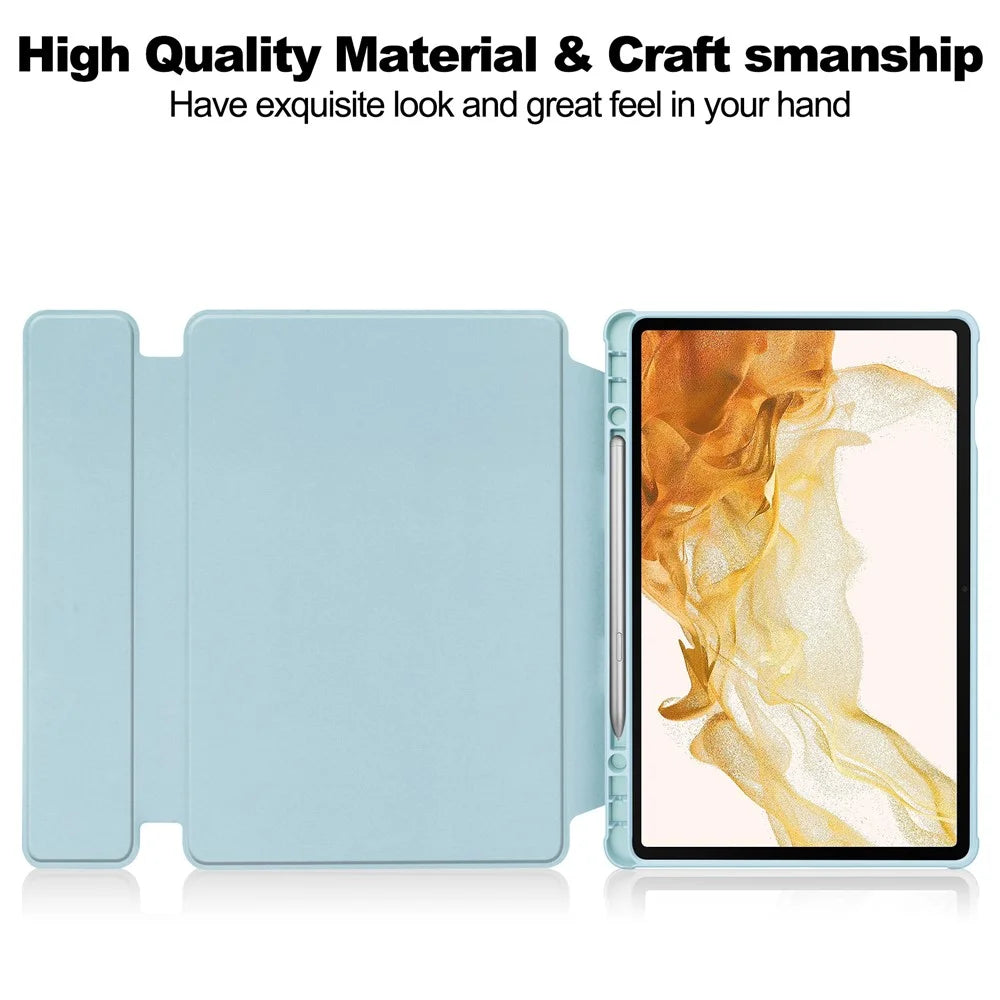 Tablet Case with Wireless Keyboard for Samsung Galaxy Tab S9+ , 360-Degree Rotating Stand PU Leather+Acrylic Cover - Sky Blue - 2