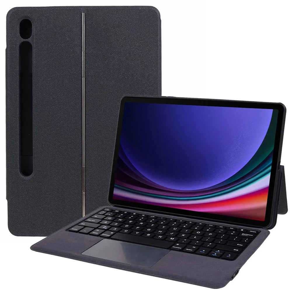 For Samsung Galaxy Tab S10 FE / S9 FE / S9 Leather Case + Touchpad Bluetooth-Compatible Keyboard with Backlit - 1