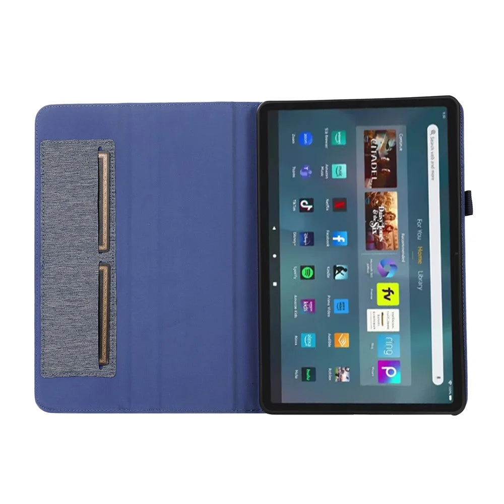 For Amazon Fire Max 11 Stand Tablet Case Cloth Texture PU Leather Smart Cover with Card Holder - Blue - 2