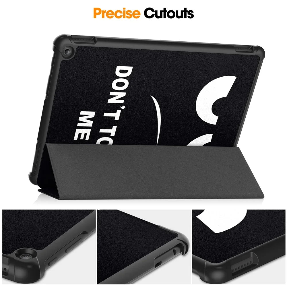For Amazon Fire HD 10 (2023) PU Leather Tablet Case Tri-fold Stand Pattern Printing Tablet Cover - Don't Touch Me - 6