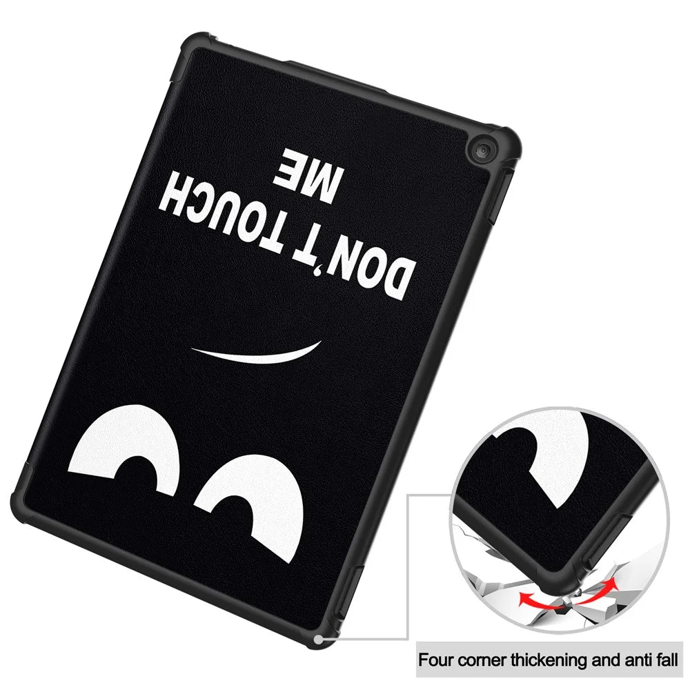 For Amazon Fire HD 10 (2023) PU Leather Tablet Case Tri-fold Stand Pattern Printing Tablet Cover - Don't Touch Me - 7