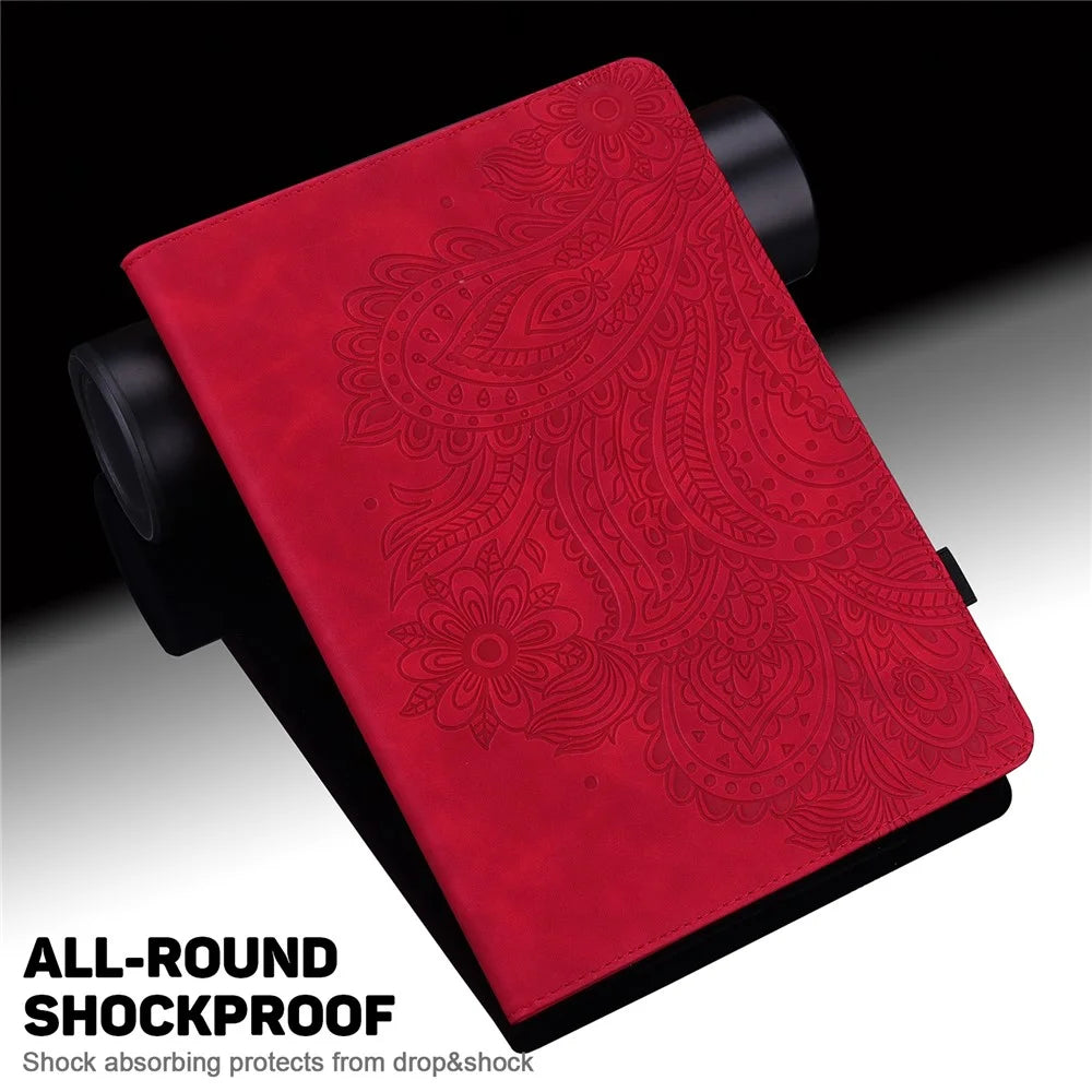 For Amazon Kindle 6 inch (2024) / (2022) PU Leather E-Reader Case Pattern Imprinted Card Holder Stand Cover - Red - 6