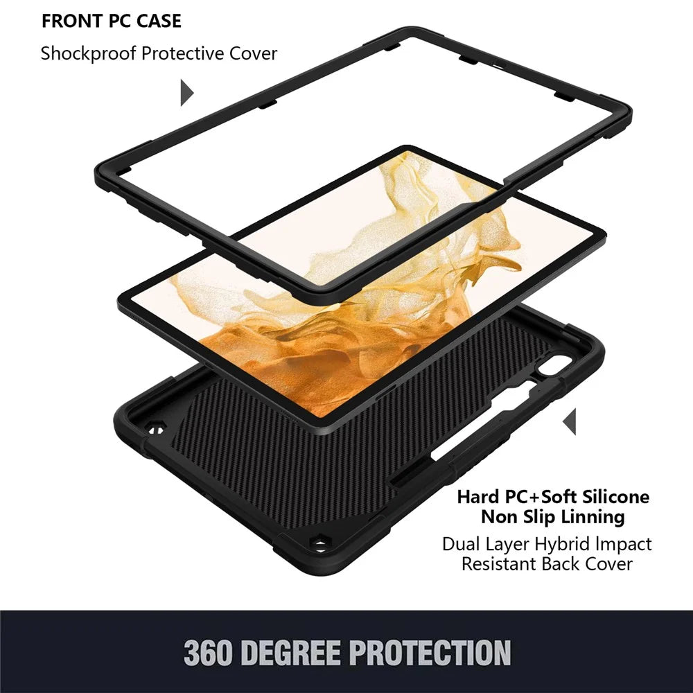 Anti-scratch Silicone + PC Tablet Case for Samsung Galaxy Tab S9 Butterfly Shape Kickstand Cover with Shoulder Strap - Black - 2