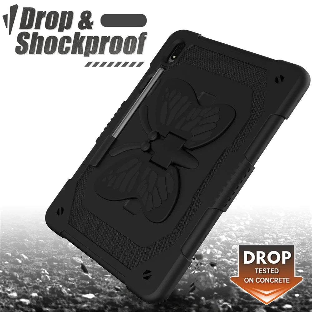 Anti-scratch Silicone + PC Tablet Case for Samsung Galaxy Tab S9 Butterfly Shape Kickstand Cover with Shoulder Strap - Black - 5
