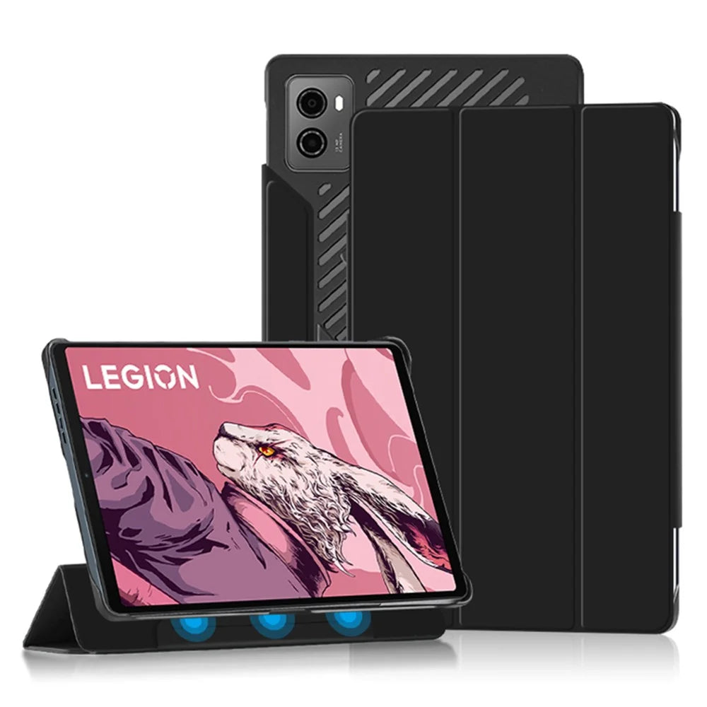 For Lenovo Legion Y700 Tri-Fold Stand Protective Tablet Case Magnetic Absorption PU Leather Cover - Green - 1