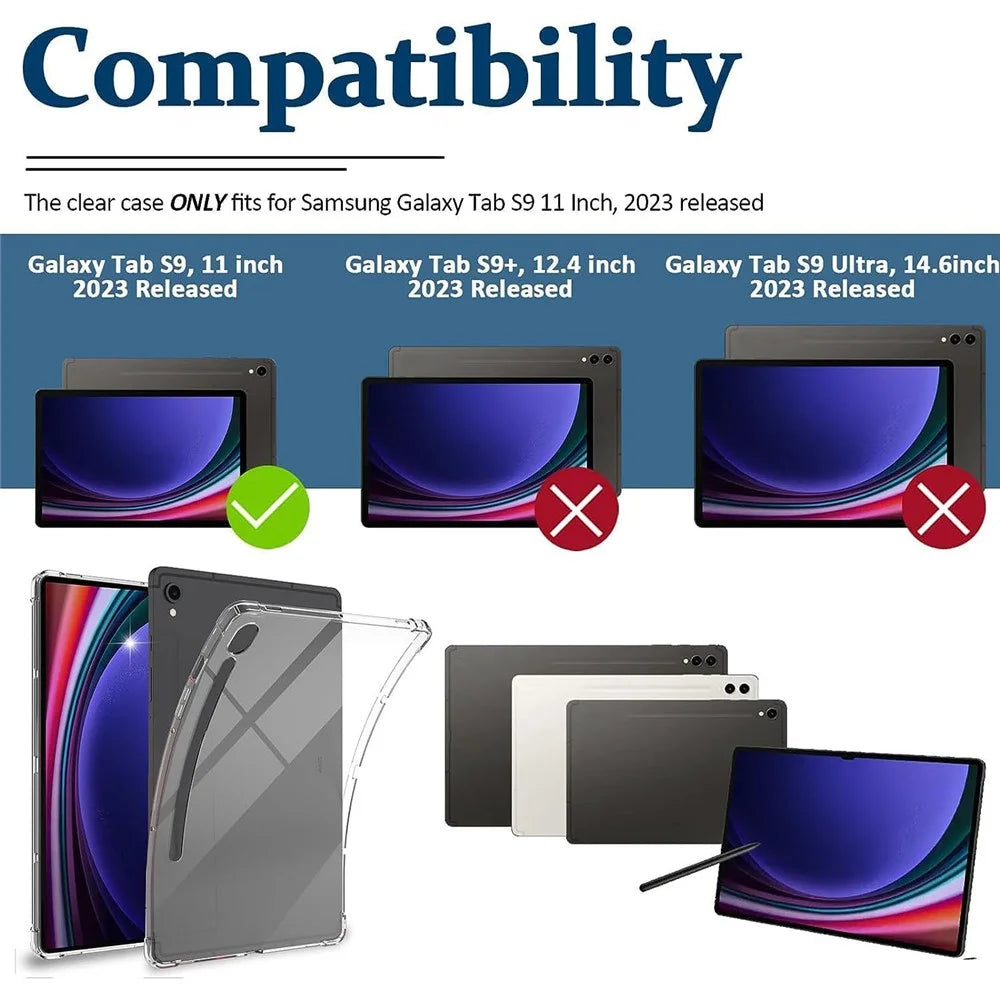 For Samsung Galaxy Tab S9 TPU Tablet Case Clear Tablet Cover with 2.5D Tempered Glass Screen Protector - 3