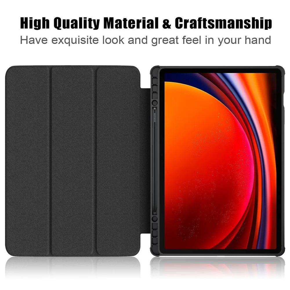 For Samsung Galaxy Tab S10+ Wi-Fi SM-X820 SM-X826B / Tab S9+ (SM-X810 / SM-X816B / SM-X818U) Pen Slot Tablet Case Tri-Fold Stand TPU+Acrylic+PU Leather Cover - Black - 2