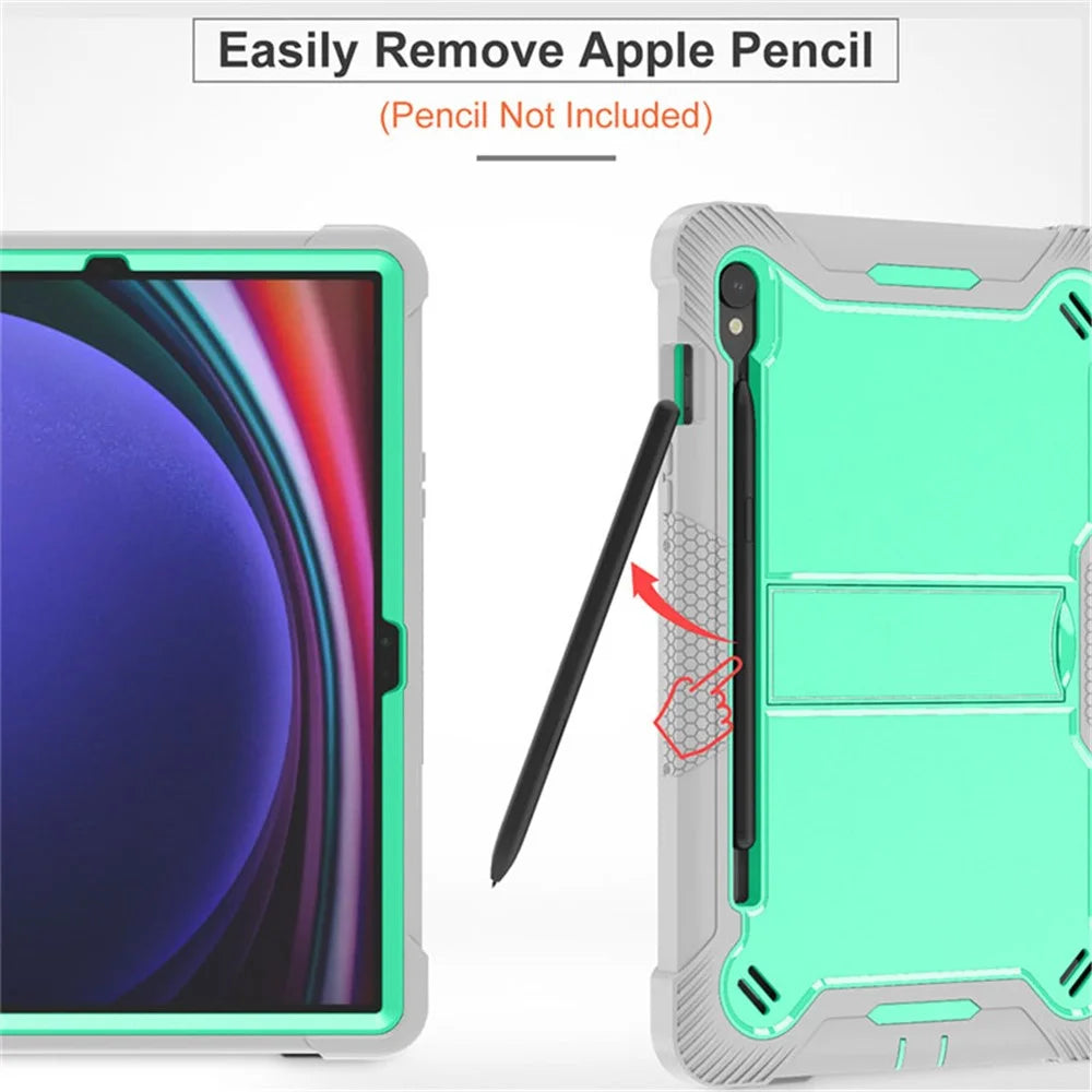 Kickstand Case for Samsung Galaxy Tab S10 FE / S9 FE / S9 Fall Protection Silicone + PC Tablet Cover - Grey+Mint Green - 2