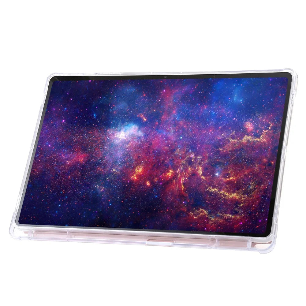 For Samsung Galaxy Tab S9+ Origami Tri-fold Stand Cover PU Leather+Acrylic+TPU Auto Wake / Sleep Tablet Case - Pink - 2